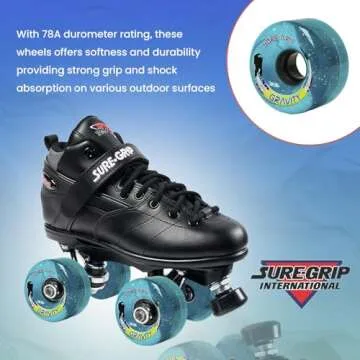 Sure-Grip Gravity Glitter Roller Skate Outdoor Wheels - Made Super Hi-Rebound Polyurethane - 78A Durometer, 65mm D X 35mm W - Durable Performance, Beginner Friendly - Blue (Set of 8)