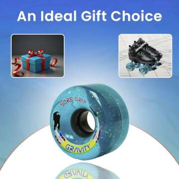 Sure-Grip Gravity Glitter Roller Skate Outdoor Wheels - Made Super Hi-Rebound Polyurethane - 78A Durometer, 65mm D X 35mm W - Durable Performance, Beginner Friendly - Blue (Set of 8)