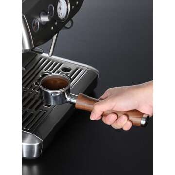 54mm Bottomless Portafilter with Puck Screen | Fits for 54mm Breville Machines | Stainless Steel portafilter and Walnut wood Handle|Espresso Machine Accessories(Walnut)