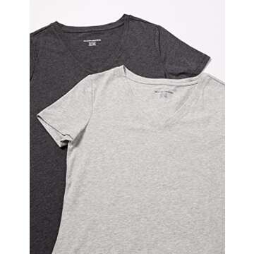 Amazon Essentials Women's Classic-Fit Short-Sleeve V-Neck T-Shirt, Pack of 2, Charcoal Heather/Light Grey Heather, X-Large