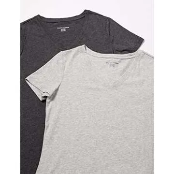 Amazon Essentials Women's Classic-Fit Short-Sleeve V-Neck T-Shirt, Pack of 2, Charcoal Heather/Light Grey Heather, X-Large