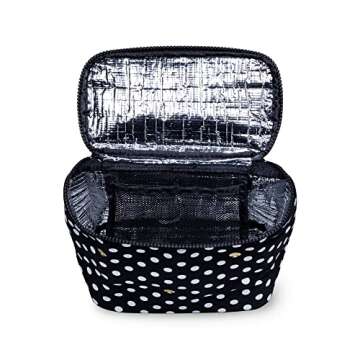 Kate Spade New York Insulated Soft Cooler Lunch Tote with Double Zipper Close and Carrying Handle, Polka Dots (Black/White)