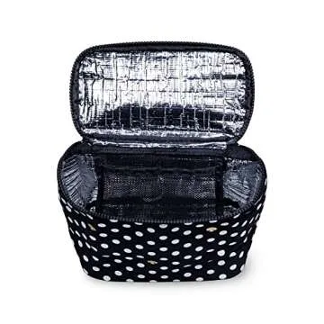 Kate Spade New York Insulated Soft Cooler Lunch Tote with Double Zipper Close and Carrying Handle, Polka Dots (Black/White)