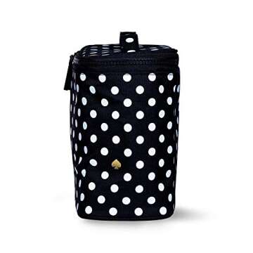 Kate Spade New York Insulated Soft Cooler Lunch Tote with Double Zipper Close and Carrying Handle, Polka Dots (Black/White)