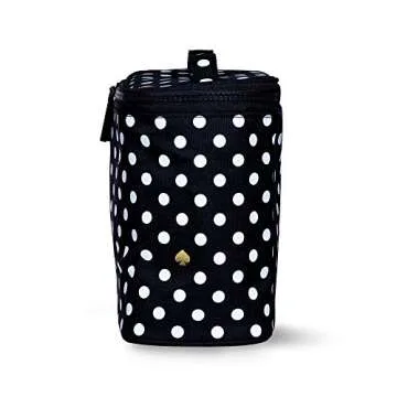 Kate Spade New York Insulated Soft Cooler Lunch Tote with Double Zipper Close and Carrying Handle, Polka Dots (Black/White)