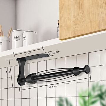 Swaitee Paper Towel Holder, Easy Tear Wall Mount Under Cabinet with Damping Function, Stainless Steel Paper Roll Holder Adhesive or Screw for Bathroom (Black)