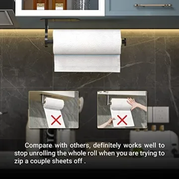 Swaitee Paper Towel Holder, Easy Tear Wall Mount Under Cabinet with Damping Function, Stainless Steel Paper Roll Holder Adhesive or Screw for Bathroom (Black)