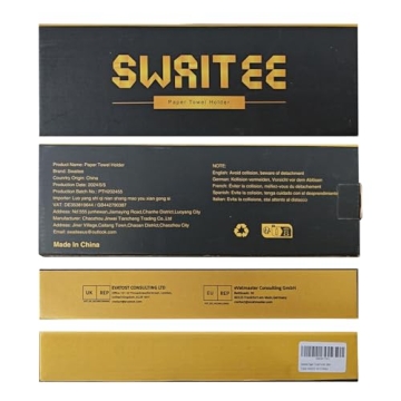 Swaitee Paper Towel Holder, Easy Tear Wall Mount Under Cabinet with Damping Function, Stainless Steel Paper Roll Holder Adhesive or Screw for Bathroom (Black)