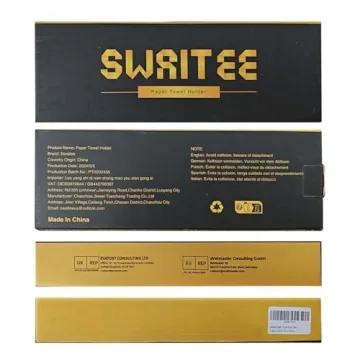 Swaitee Paper Towel Holder, Easy Tear Wall Mount Under Cabinet with Damping Function, Stainless Steel Paper Roll Holder Adhesive or Screw for Bathroom (Black)