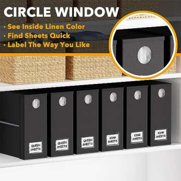 SpaceAid 6 Pack Bed Sheet Organizers and Storage, Foldable Sheet Organizer with Window for Linen Closet, Sheets Set Folder Keeper for Queen & King Size Bedding Storage (Black)