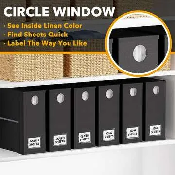 SpaceAid 6 Pack Bed Sheet Organizers and Storage, Foldable Sheet Organizer with Window for Linen Closet, Sheets Set Folder Keeper for Queen & King Size Bedding Storage (Black)