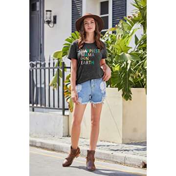 Magical Shirt for Women Happiest Mama On Earth Tee Magic Kingdom Castle Tshirt Family Holiday Vacation Short Sleeve Top Grey