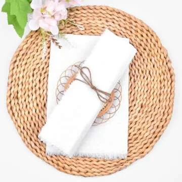 Joanlody White 6 Pack Handmade Cloth Napkins Cotton Linen Easter Spring Napkins with Fringe Rustic Bulk Dinner Napkins for Wedding Party Baby Shower Table Decor