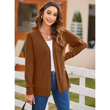 Hount Women's Casual Flowy Cardigan Lightweight Long Sleeve Cardigan Sweaters (Large, Khaki)