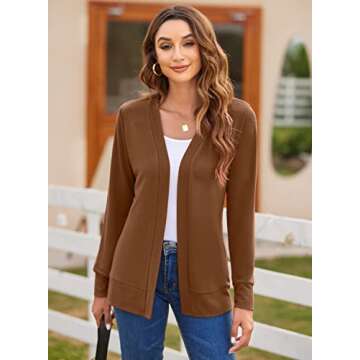 Hount Women's Casual Flowy Cardigan Lightweight Long Sleeve Cardigan Sweaters (Large, Khaki)