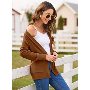 Hount Women's Casual Flowy Cardigan Lightweight Long Sleeve Cardigan Sweaters (Large, Khaki)