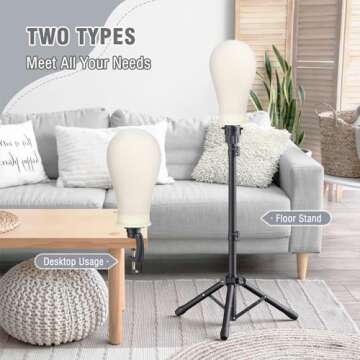 Relx Reinforced Wig Stand with Mannequin Head - Adjustable Wig Head Stand for Wigs - Manikin Head Se...