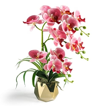 SAN MU Orchids Artificial Flowers, Fake Orchid Plants & Flowers in Vase, Faux Orchid in Pot for Home...