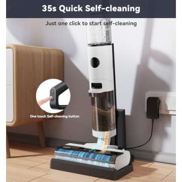 JONR ED12 Cordless Wet Dry Vacuum Cleaner, Vacuum and Mop Combo for Hard Floor, Self Propelled, 0.1Inch Edge Cleaning, One-Step Self-Cleaning, Powerful Suction for Cleaning Spill, Pet Hair