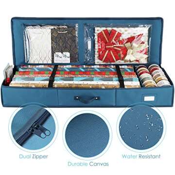 Wrapping Paper Organizer Storage, Christmas Wrapping Paper Storage Containers, with Interior Pockets - Gift Wrapping Organizer Storage Fits Up to 22 40" Rolls, Ribbons, and Bows - Gift Wrap Storage