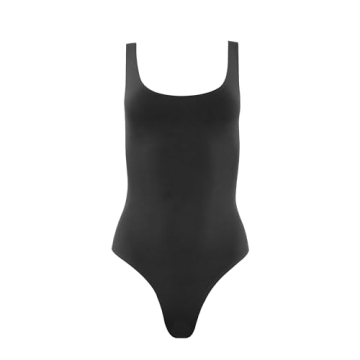 Almere Everyday Essential Double Lined Basic Tank Bodysuit for Women (Black, Small)