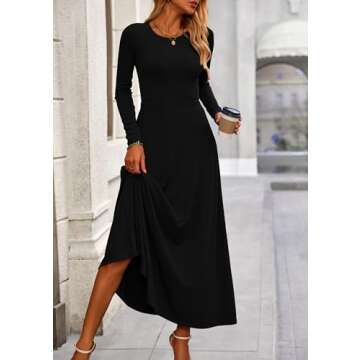 PRETTYGARDEN Women's 2 Piece Outfits Dressy Casual Ribbed Knit Long Sleeve Crop Tops Maxi Flowy Skirts Matching Sets (Black,Small)