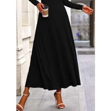 PRETTYGARDEN Women's 2 Piece Outfits Dressy Casual Ribbed Knit Long Sleeve Crop Tops Maxi Flowy Skirts Matching Sets (Black,Small)