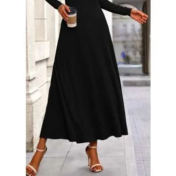 PRETTYGARDEN Women's 2 Piece Outfits Dressy Casual Ribbed Knit Long Sleeve Crop Tops Maxi Flowy Skirts Matching Sets (Black,Small)