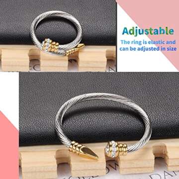 Dorriss Ring for Women Cable Nail Rings Open Adjustable Stackable Cubic Zirconia Vintage Designer Fa...