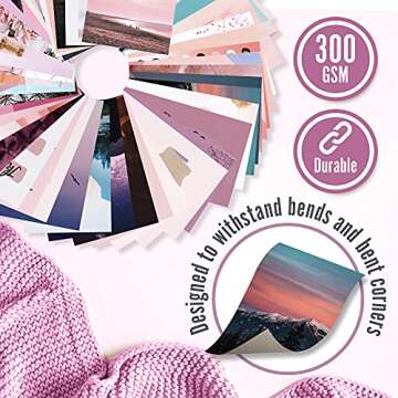 Boho Aesthetics Wall Collage Kit - 50 Pcs Pink Pur 4x6 Room Decor for Boys and Girls Teen Dorm Bedroom Photo Poster Picture, Small Warm Colorful Cute VSCO Cover Print of Art for Display