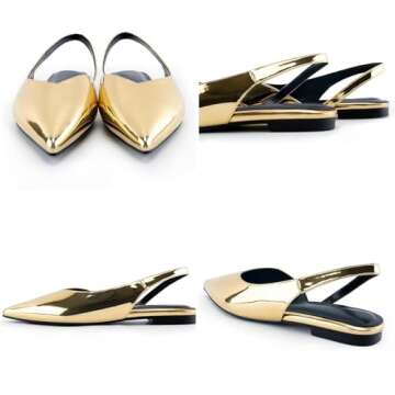 DREAMCIA Slingback Flats Shoes Metallic Gold Shoes for Women with Pointed Toe Gold Size 6.5