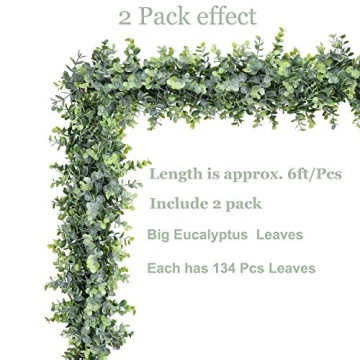 DearHouse Faux Eucalyptus Garland - 2 Pack Greenery Decor