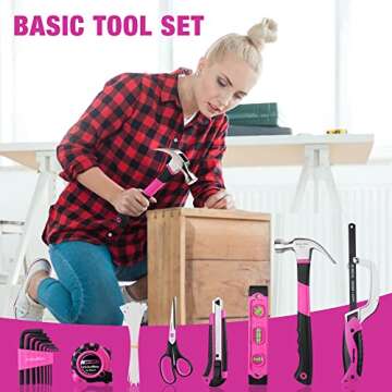 ValueMax Pink Tool Kit, 219-Pieces Home Repairing Tool Set, Household Tool Kit with Wide Mouth Open Storage Bag, Household Hand Tool Set for DIY, Gifts and Basic Home Maintenance