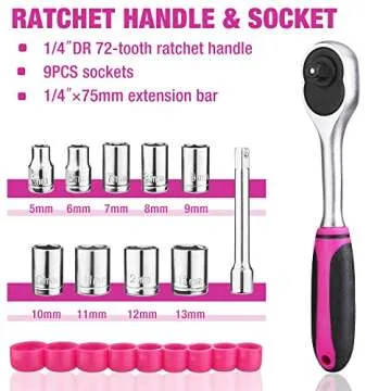 ValueMax Pink Tool Kit, 219-Pieces Home Repairing Tool Set, Household Tool Kit with Wide Mouth Open Storage Bag, Household Hand Tool Set for DIY, Gifts and Basic Home Maintenance