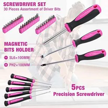 ValueMax Pink Tool Kit, 219-Pieces Home Repairing Tool Set, Household Tool Kit with Wide Mouth Open Storage Bag, Household Hand Tool Set for DIY, Gifts and Basic Home Maintenance