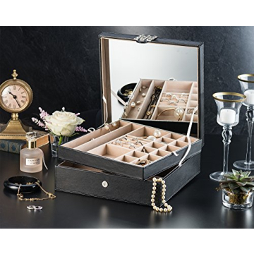 Elegant Glenor 28 Compartment Jewelry Box with Mirror