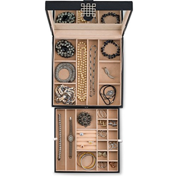 Elegant Glenor 28 Compartment Jewelry Box with Mirror