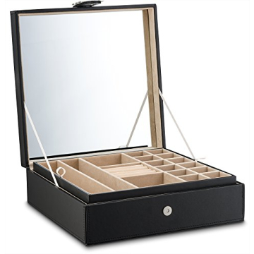 Elegant Glenor 28 Compartment Jewelry Box with Mirror