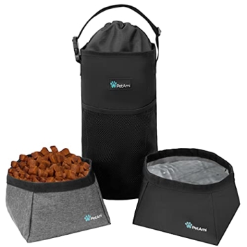 PetAmi Dog Food Travel Bag | Kibble Carrier for Dogs with Collapsible Dog Water Bowls Kit | Pet Food...