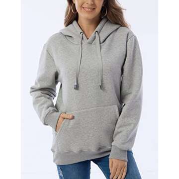 Haellun Womens Casual Winter Warm Fleece Sherpa Lined Pullover Hooded Sweatshirt (Light grey, Medium...