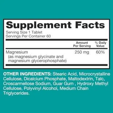 Qunol Magnesium Glycinate Complex, Gentle on Stomach, 250mg One Pill Dose, Superior-Absorption Magnesium, Nerve, Bone and Muscle Health Supplement, 60 Count (Pack of 1)