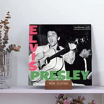 Vinyl Record Holder Display Stand - Tabletop Now Playing Album Cover Holder - Now Spinning Record Rack - Single CD Stand LP Display Shelf - Wooden Vinyls Records Storage Organizer - Modern Home Decor