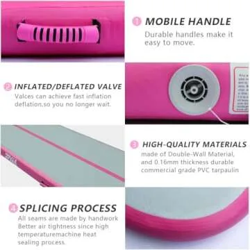 PPXIA Air Tumble Track Mat 6.6ft 10ft 13ft 16ft 20ft Inflatable Gymnastics Tumbling Mat with Air Pum...
