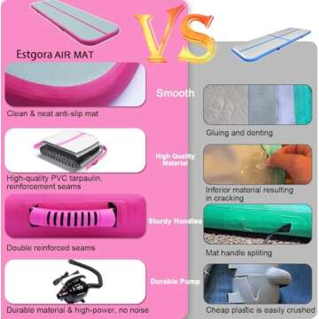 PPXIA Air Tumble Track Mat 6.6ft 10ft 13ft 16ft 20ft Inflatable Gymnastics Tumbling Mat with Air Pump for Kids Adults, 4/8 inch Thick Gymnastic Mats for Home Use Gym Outdoor Cheerleading Training