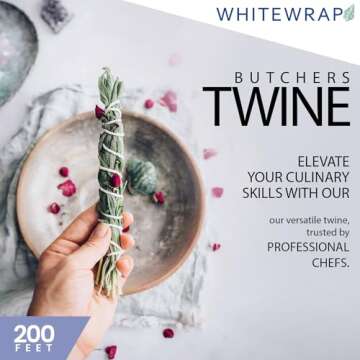 Twine String | Butchers Twine for Turkey Trussing |1.2mm Kitchen Twine String for Meat Cooking and Food Oven Safe| 1 Piece x 200 Feet| Twine for Crafts|Bakers Twine|Wired Heavy Natural Cotton