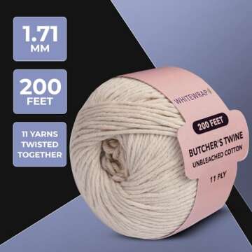 Twine String | Butchers Twine for Turkey Trussing |1.2mm Kitchen Twine String for Meat Cooking and Food Oven Safe| 1 Piece x 200 Feet| Twine for Crafts|Bakers Twine|Wired Heavy Natural Cotton