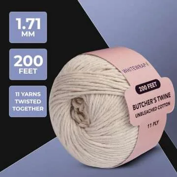 Twine String | Butchers Twine for Turkey Trussing |1.2mm Kitchen Twine String for Meat Cooking and Food Oven Safe| 1 Piece x 200 Feet| Twine for Crafts|Bakers Twine|Wired Heavy Natural Cotton