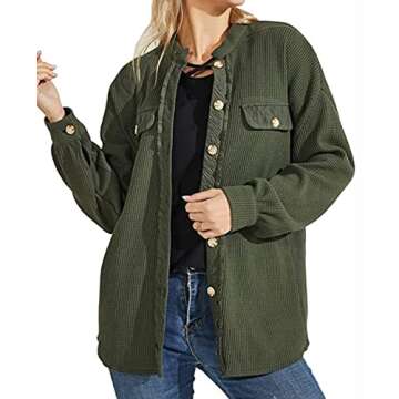 loveimgs Oversized Waffle Knit Shirt Women Fall Shacket Corduroy Long Sleeve Shirts Button Down Shir...