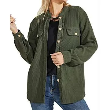 loveimgs Oversized Waffle Knit Shirt Women Fall Shacket Corduroy Long Sleeve Shirts Button Down Shir...