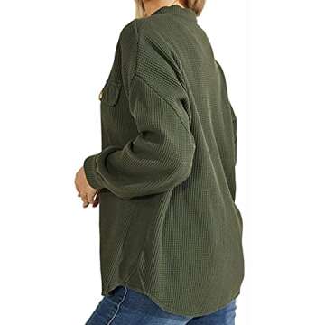 loveimgs Oversized Waffle Knit Shirt Women Fall Shacket Corduroy Long Sleeve Shirts Button Down Shirts Jacket (Medium, Army Green)